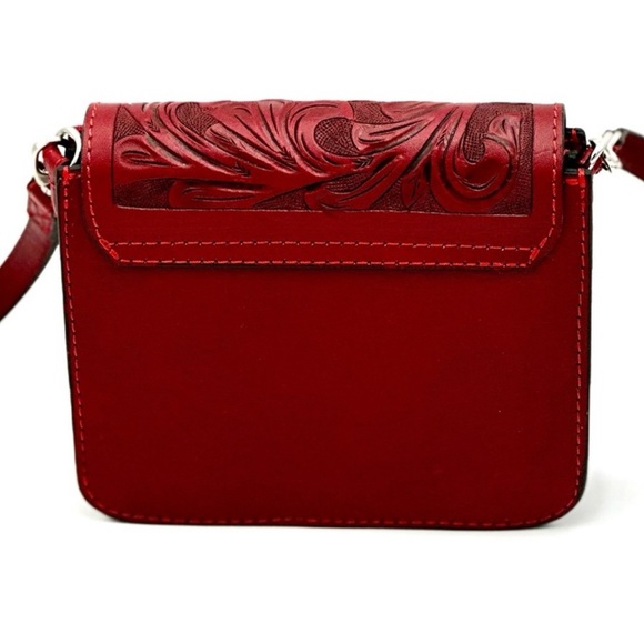 Hand tooled leather crossbody bag - Picture 4 of 6